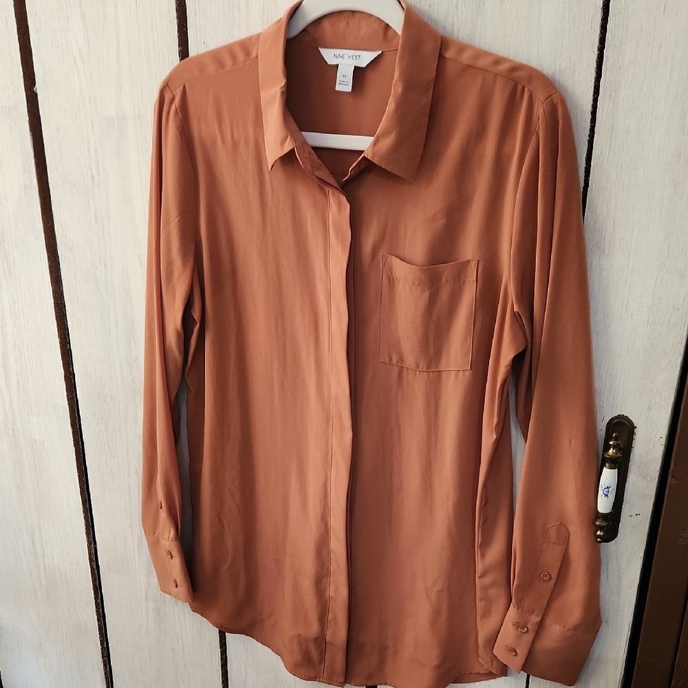 Nine West Terracotta Long Sleeve Button Up Blouse Size Medium